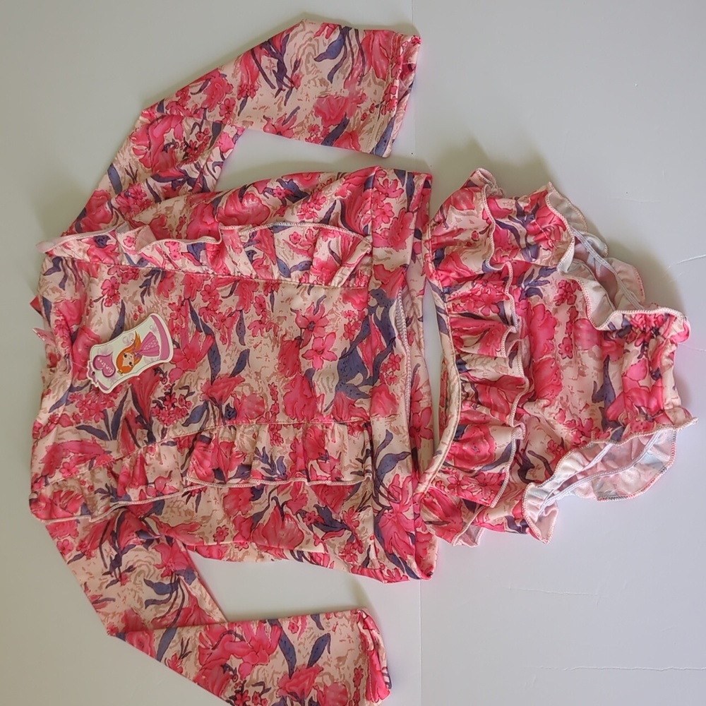 Kawell Girls 2 Piece Long Sleeve Floral Swimsuit Size 3 T